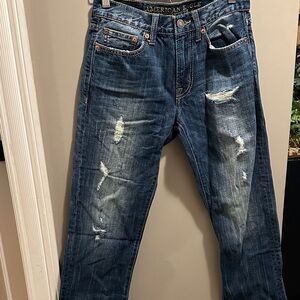 American Eagle Outfitters Men's Distressed Dark Blue Jeans